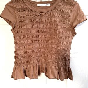 Altar'd State Mauve-Brown Smocked Peplum Crop Top ( Size M) - NEW